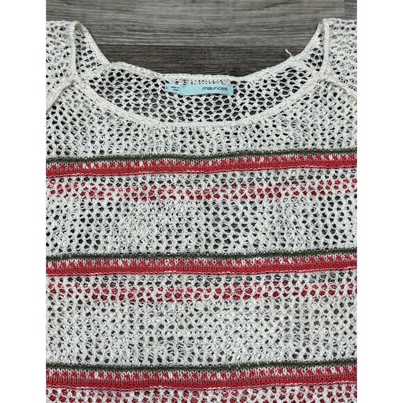Maurices Womens Open Knit Sweater White Striped Long Sleeve Lightweight Large - Picture 7 of 14